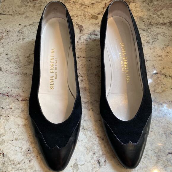 Silvia Fiorentina Cap Toe Blk Luxury Suede Leather Spectator Heel Italy 9.5N - Picture 2 of 15